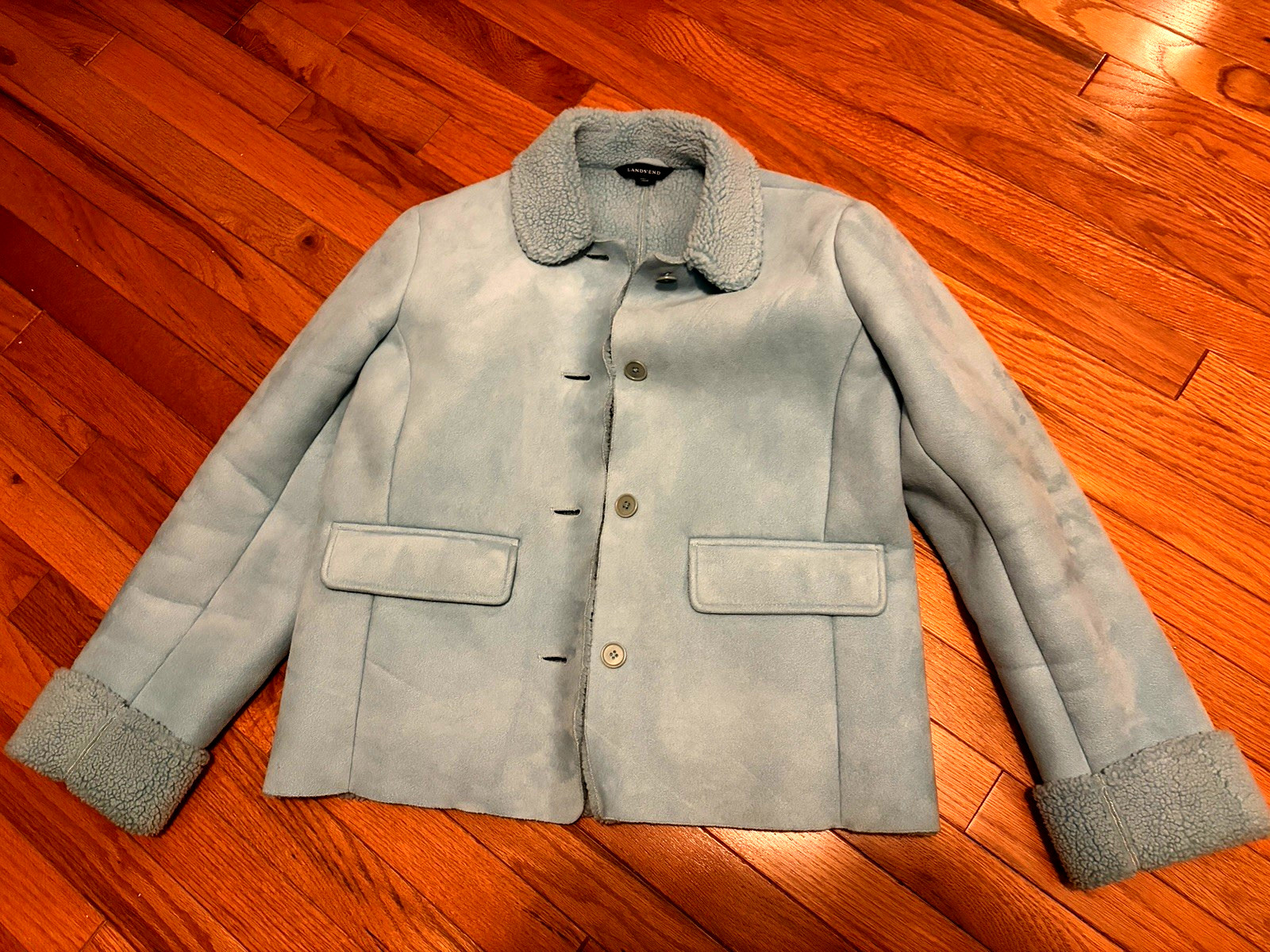 Women's LANDS END Blue FAUX SHEEPSKIN SHEARLING Style JACKET WINTER COAT Size S
