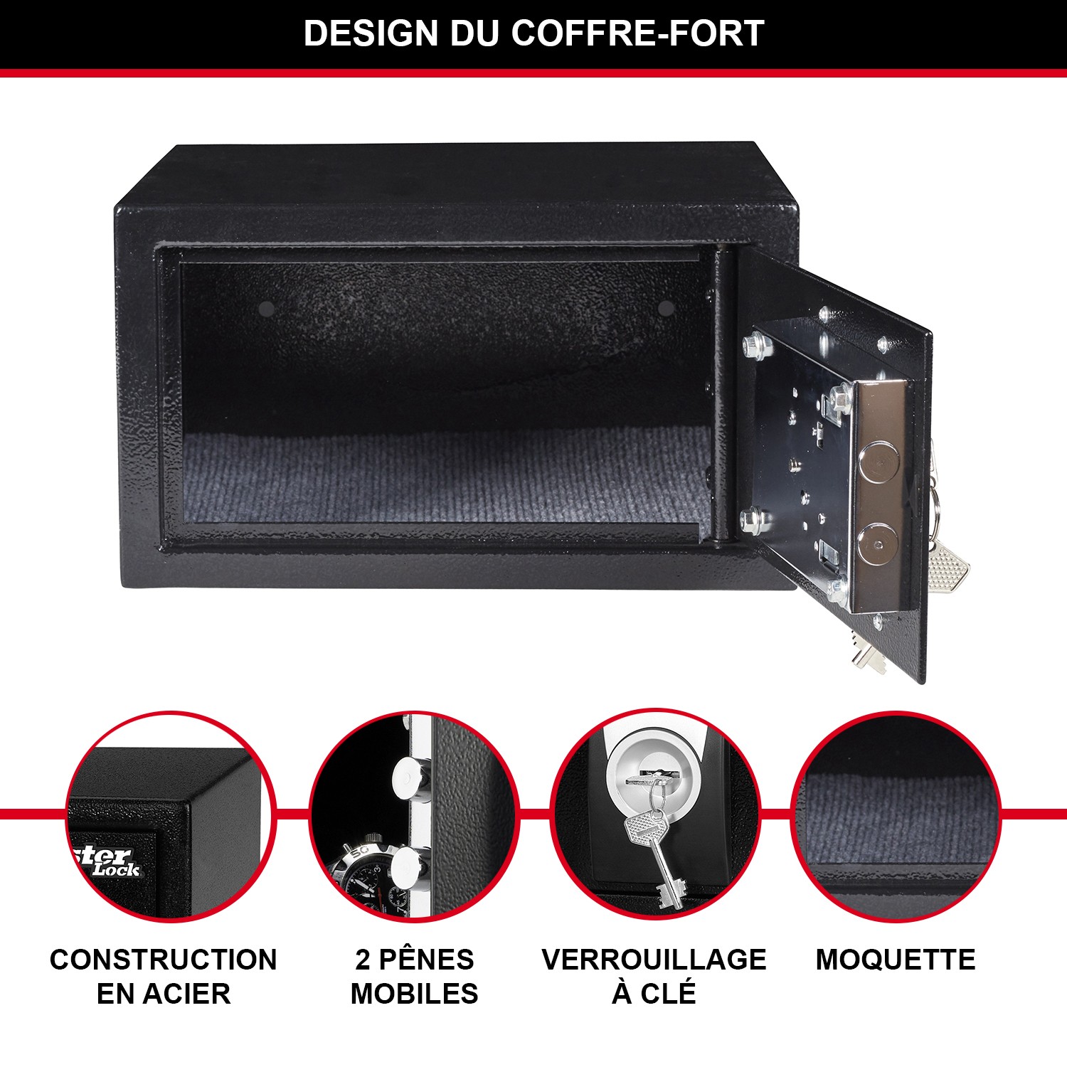 Petit Coffre-fort de Sécurité Master Lock X031ML 9L avec Code et Clé de Secours