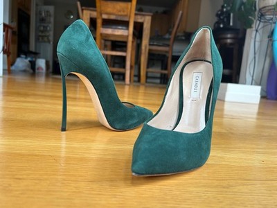 CASADEI Green Suede Pumps Blade Heels Size 6 IT 36 Very Good &Box &Bag Heel Tips