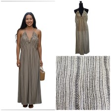 NWT Cupshe Halter Neck Sleeveless Black Cream Striped Maxi Dress Sz XL