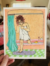 Original OOAK Drawing Woman In Bath