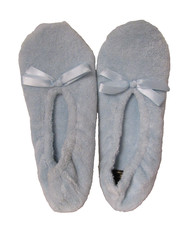 VTG Isotoner Blue Ballerina Slippers Women's S 5-6 Terry with Bow Leather Sole