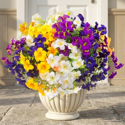16 Pcs Faux Petunias Artificial Flowers For Outdoors, UV Resistant Fake Petun...