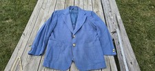 Vintage 70s Leisure Suit Jacket Denim Style Mens Western Blue Gold Buttons