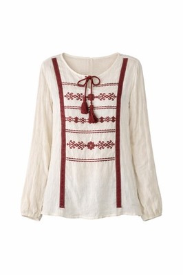 Clover Scout Womens S 32'' Chest Boho Embroidered Peasant Top  Tassels Flowy 