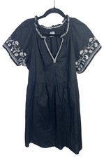 Old Navy Women's S Black Embroidered Floral Mini Swing Dress Boho Peasant 