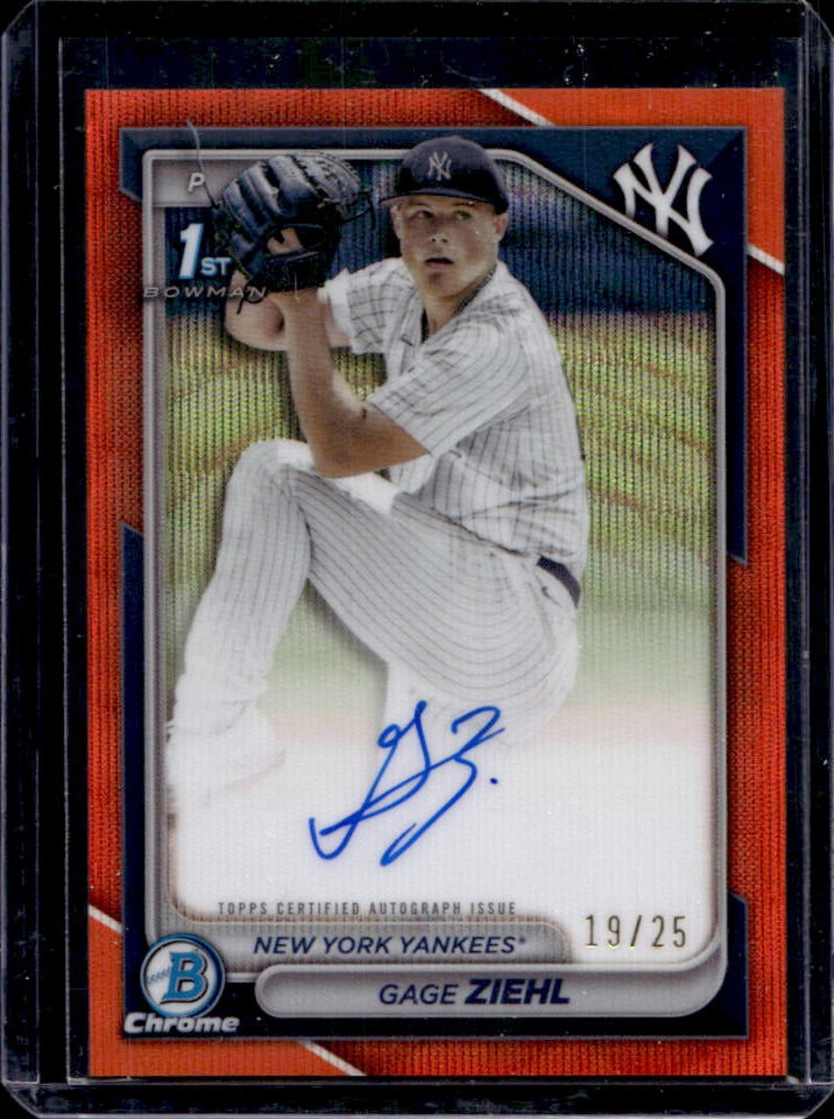2024 Bowman Draft Gage Ziehl Chrome Auto Orange Wave Refractor 1st #/25 Yankees