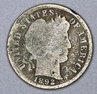 1892 Barber Dime 90% Silver Philadelphia Mint Liberty Head USA Coin