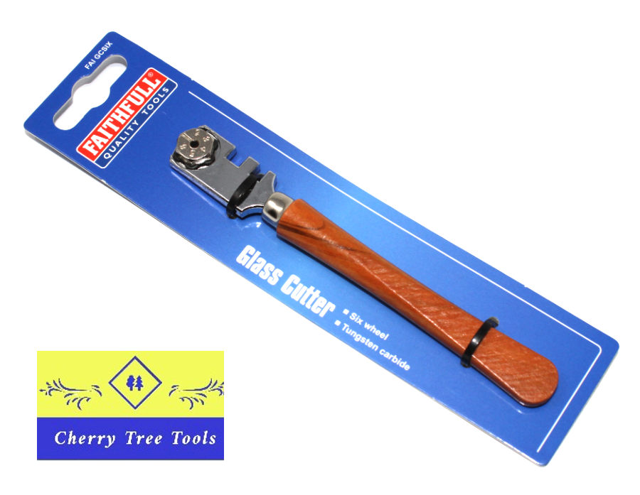 Faithfull 6 Wheel Glass Cutter with Tungsten Carbide Wheels and Wood Handle