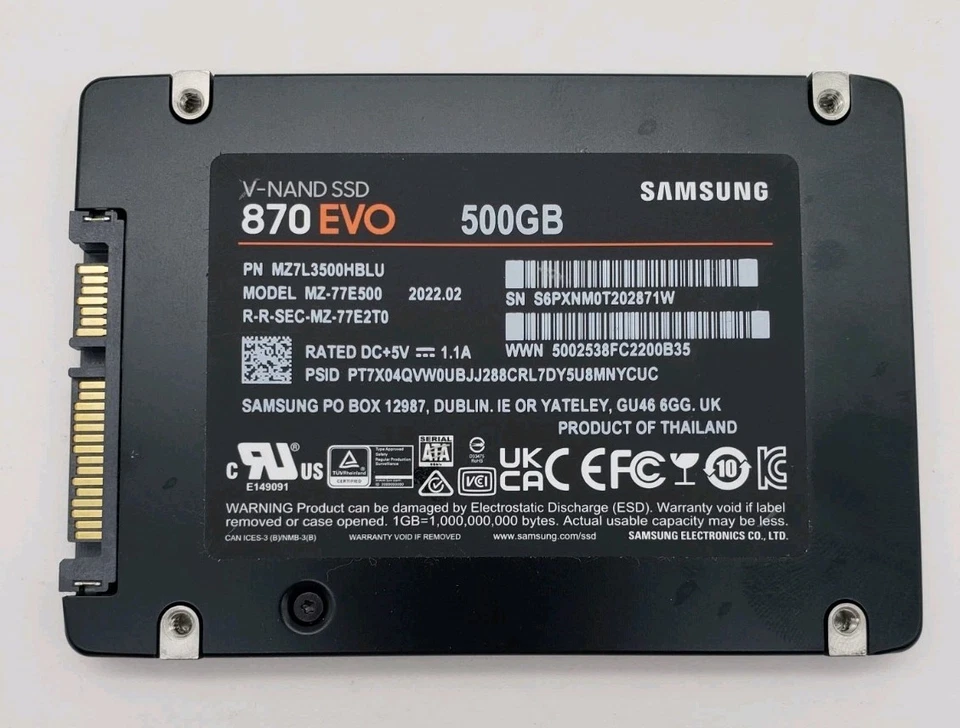 Samsung V-NAND SSD 870EVO 500GB (P/N: MZ7L3500HBLU) Model MZ-77E500 - Image 3 of 3