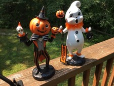 SET 2 Ghoulish Vintage Inspired 13 Halloween Pumpkin and Ghost Statue NWT