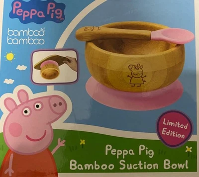 Peppa Pig Bamboo Bamboo Suction Bowl & Spoon Limited Edition Pink Or George Blue