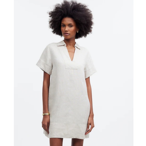Madewell V Neck 100% Linen Short Sleeve Pockets Mini Dress US Women's L New