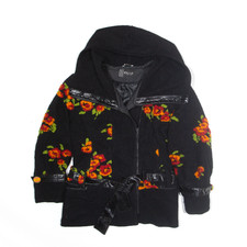 Elvi Womens Pea Coat Black Floral M