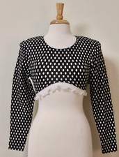 Vintage 80's Jealousy Brand B W Polka Dot Crop Top w. Pleated Ruffle Made in USA