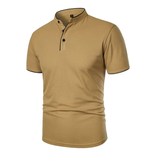 Men Grandad Collar T Shirt Fashion Casual Slim Fit T-Shirt Short Sleeve Top Tees - Picture 5 of 27