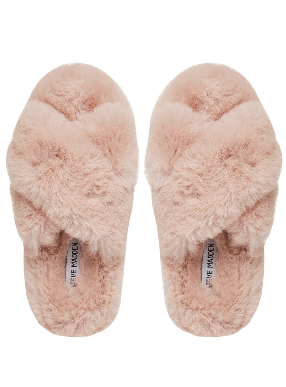 New Steve Madden Faux Fur Criss Cross Blush Slippers | S (5-6) | eBay