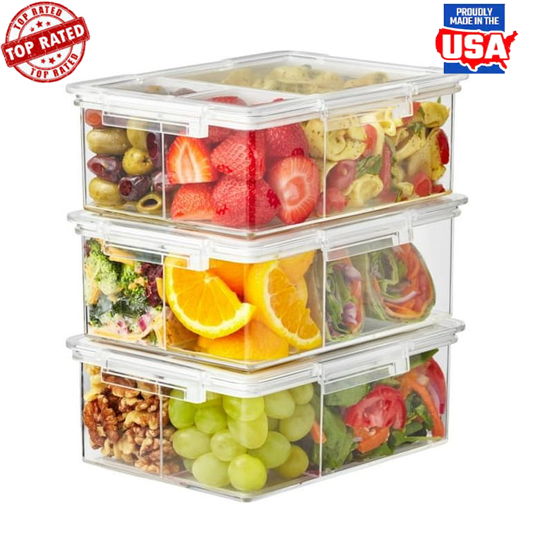 Airtight Bento Box Set Clear Food Storage Containers 3 Pack Microwave Safe New