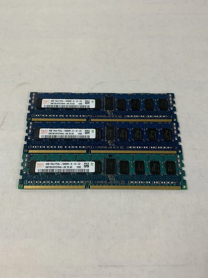Hynix 12GB Kit 3x4GB 1Rx4 PC3L-10600R-9-12-C2 HMT351R7CFR4A-H9 T8 AD Server Ram - Image 2 of 4
