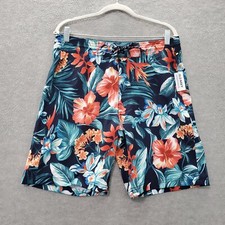 Old Navy Men Swimwear 31 Blue Floral Board Shorts Hawaiian Drawstring Pocket NWT