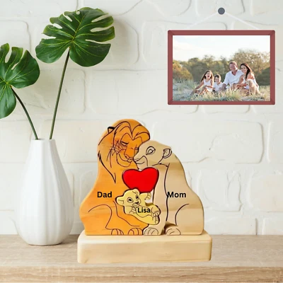 Personalisiertes Holzlöwen-Familienpuzzle mit Namen: Löwe-DIY-Namenspuzzle,Gift - Bild 1 von 4