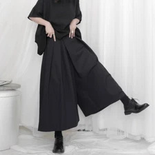 Darkness Japanese Style Womens Cropped Wide Leg Pants Loose Casual Pleated Retro