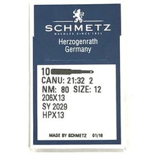 10 Pk. Schmetz 206X13 HPX13 Size 12 Flat Shank Needles For Singer 206, 306, 319