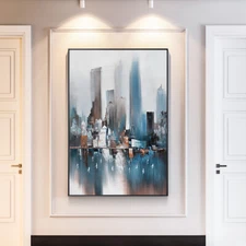 Hand Painted Large Abstract City View Oil Painting Modern Wall Art Canvas