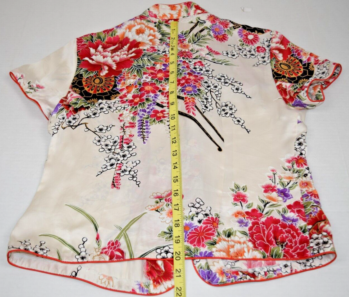 アイボリー 刺繍 シャツeuro vintage Shirt VTG 80s 90s Ya Zheng Shiny Ivory Cherry Red Floral