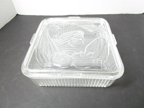Vintage Federal Clear Glass Square Refrigerator Dish w/ Lid Foods NICE & Clean!