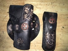 Handmade Leather Straight hang Holster mag pouch 1911 Custom Carving