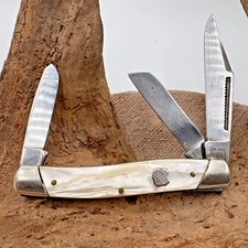 John Primble Belknap HDW 5371 Stockman 3 blade Knife, Cracked Ice Handles (111)