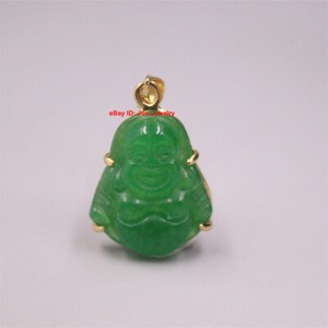 Authentic Gold Plated With Heated Green Jade Buddha Pendant 1.02inch H Best