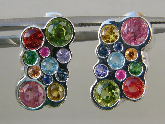 Solo su ordinazione, orecchini in argento 925, zaffiro, rubino, peridoto - Immagine 2 di 4