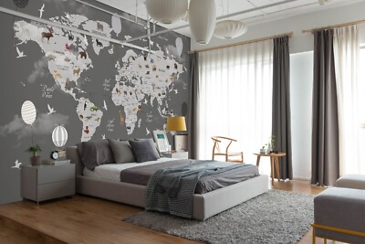 3D World Map K2121 Wallpaper Mural Self-adhesive Removable Sticker Panda