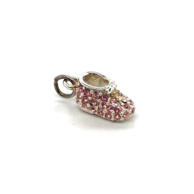 New Sterling Silver and Pink Crystals Baby Bootie Charm Pendant 2.75g