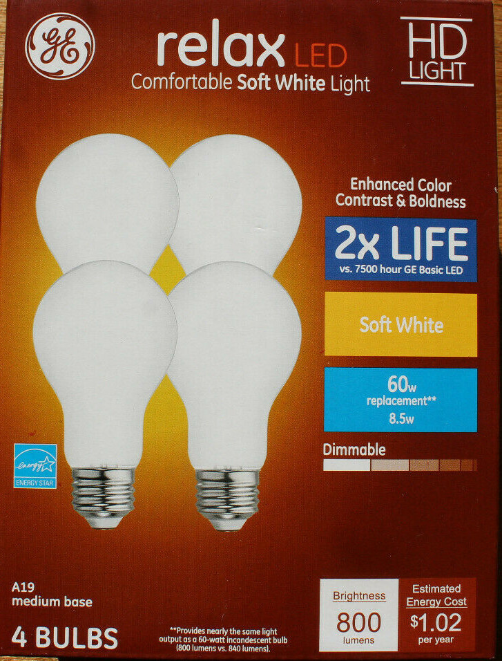 4 Pack Of Ge Relax Led Comfortable Soft White Light C0572 A80 For Sale Online Ebay