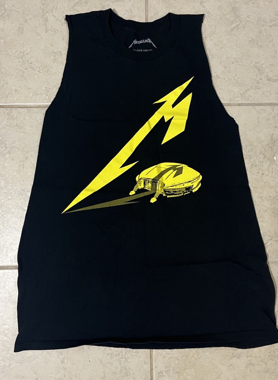 Metallica 2023 Concert Band Short Sleeve Black Yellow Tee Size L Large Tank Top