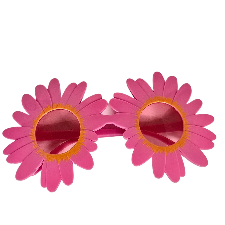 Flower Glasses Pink Gerber Daisy Plastic Greenbrier Hippie Halloween Costume - Image 3 of 4