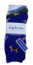 Dog  Rose 3 pair pack crew socks dog lovers blue mens shoe size 8-12