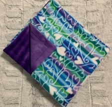 NEW Large 36" x 58" Blue and Purple Hearts and Purple Tie Die Dog Fleece Blanket
