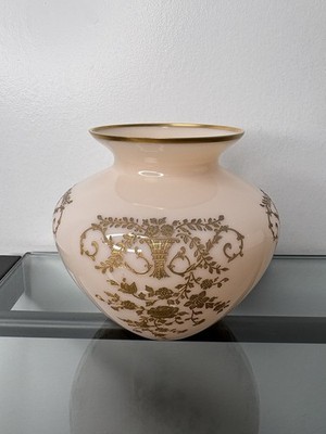 Vintage Cambridge Crown Gold Encrusted Tuscan Pink Glass Globe Vase 