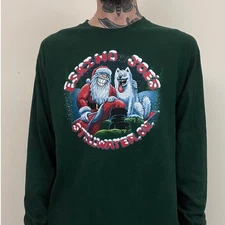 Vintage 90's Eskimo Joe's Christmas Santa Claus T-shirt Large Green