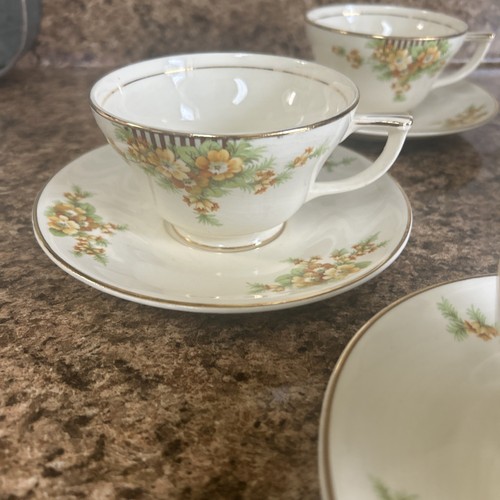 Carrollton China Tea Cups and Saucers Yellow & Gold Set of 4 Tea Party - Picture 11 of 17