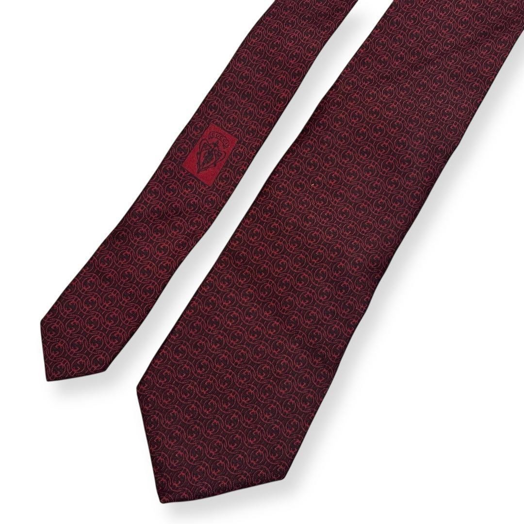 Gucci Silk Tie GG Interlocking Pattern Bordeaux U… - image 6
