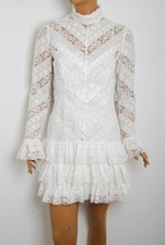 Zimmermann Women Mini Dress White Lace Long Sleeve Ruffle Zig Zag Bodycon Size 3