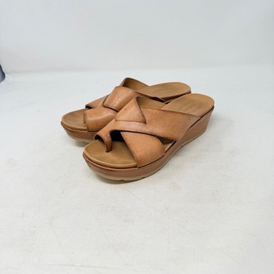Kork-Ease Wedge Sandals Tan 7M Leather Comfort Platform Slides Boho Coastal Chic