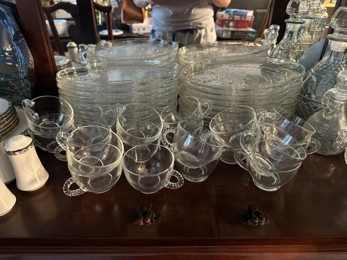 Federal Glass Co Homestead Wheat Pattern 8 Piece Snack Set Vintage