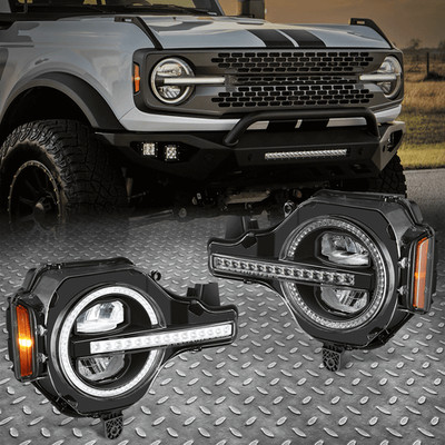 Black Start-up Sequential Switchback Full LED Headlights for 21-26 Ford Bronco