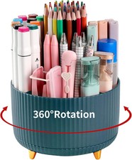 5 Slot 360 Degree Rotating Pen Pencil Holder Desk Organizer Office School, Green